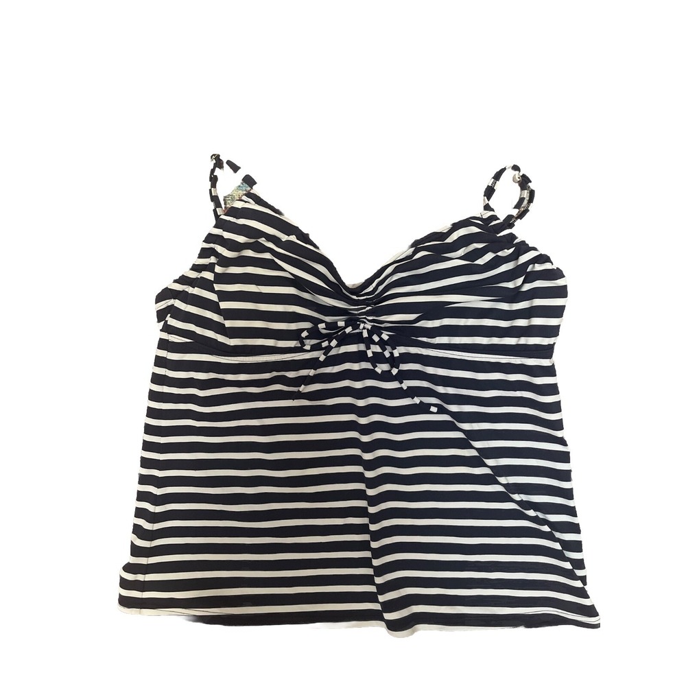 Land's End Size 18 Navy And White Stripe Tankini Top‎ Underwire